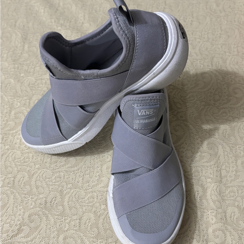 Vans Gray Slip-On Athletic Shoes with Elastic Cross Straps